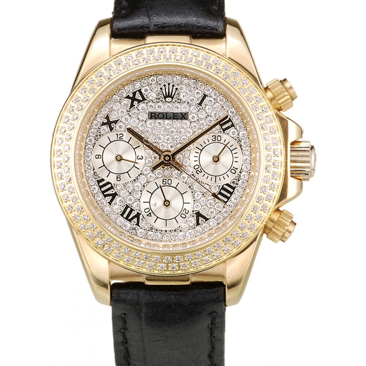 Aaa fake watches Dial Case Crystal Gold Daytona Studded Crystal 98238 Lady Bezel Rolex Studded 0518